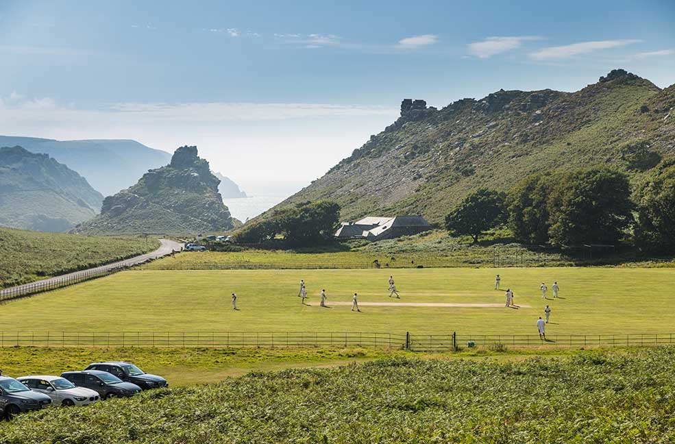 An impromptu cricket match with Exmoor in the background.