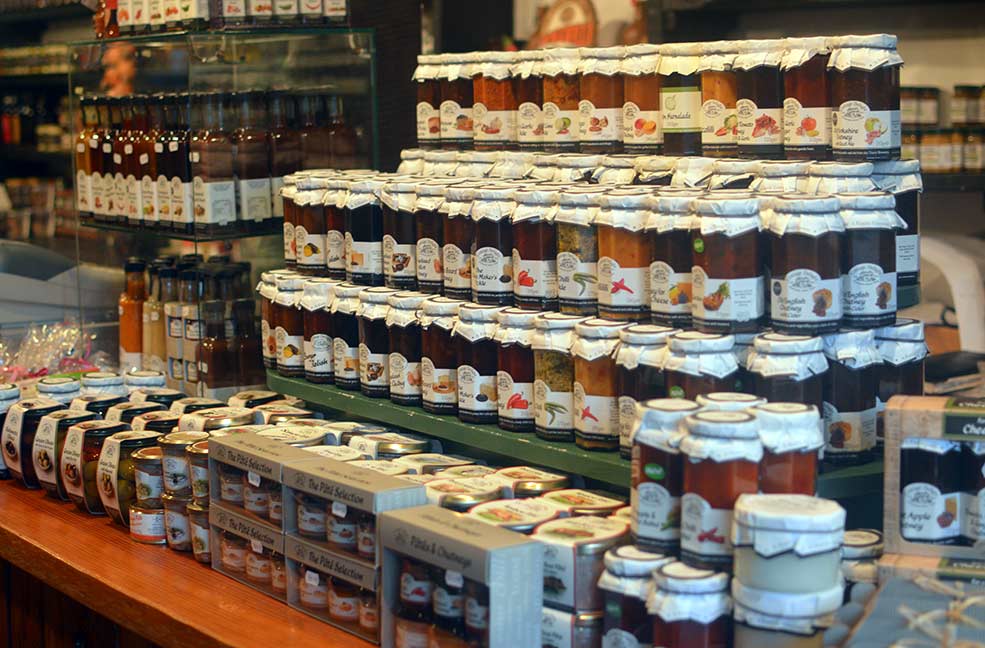 An array of jams in a small shop at the heart of Godshill on the Isle of Wight.