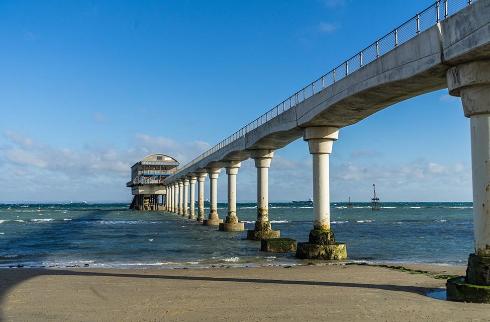 Bembridge lifeboat station towers above the ocean just off the coast at Bembridge.