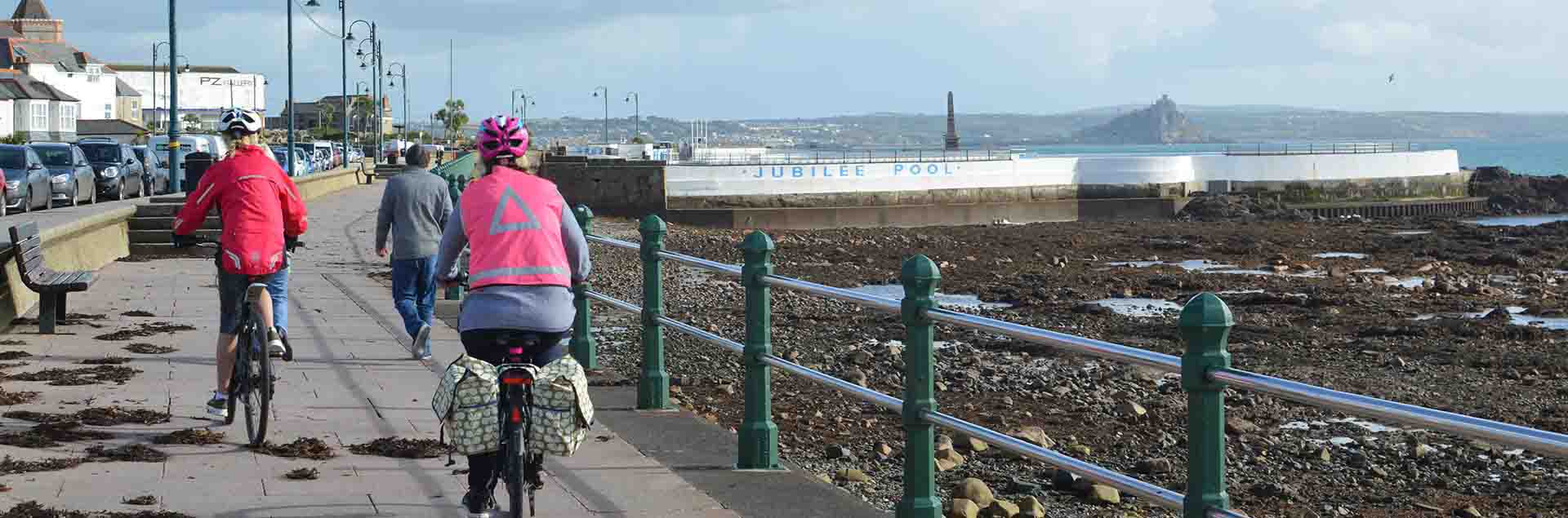 Cycling along the Penzance Promenade in Cornwall