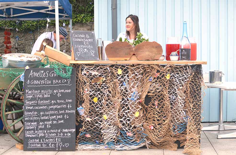 Amelie's specialist gin bar on the harbour side at Porthleven festival.