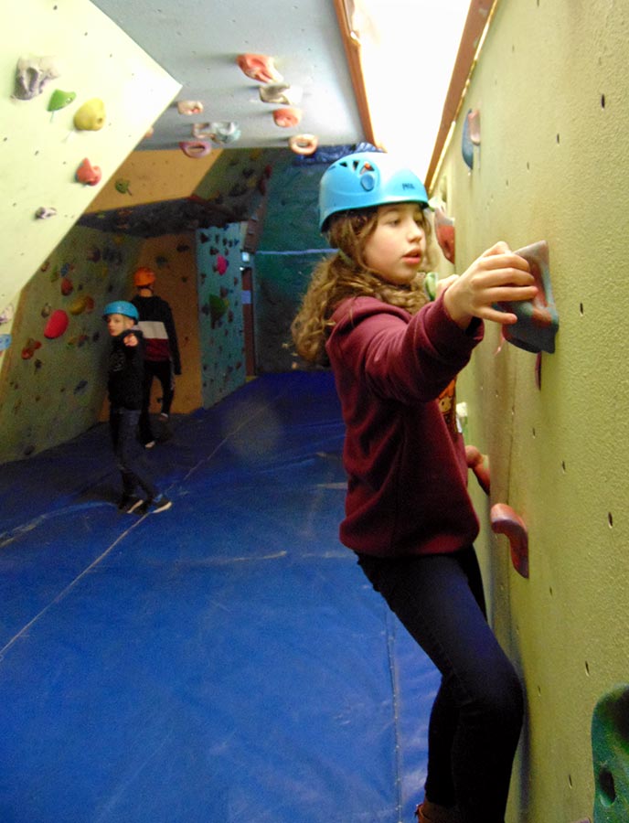 The climbing wall is great for rainy day playtime.