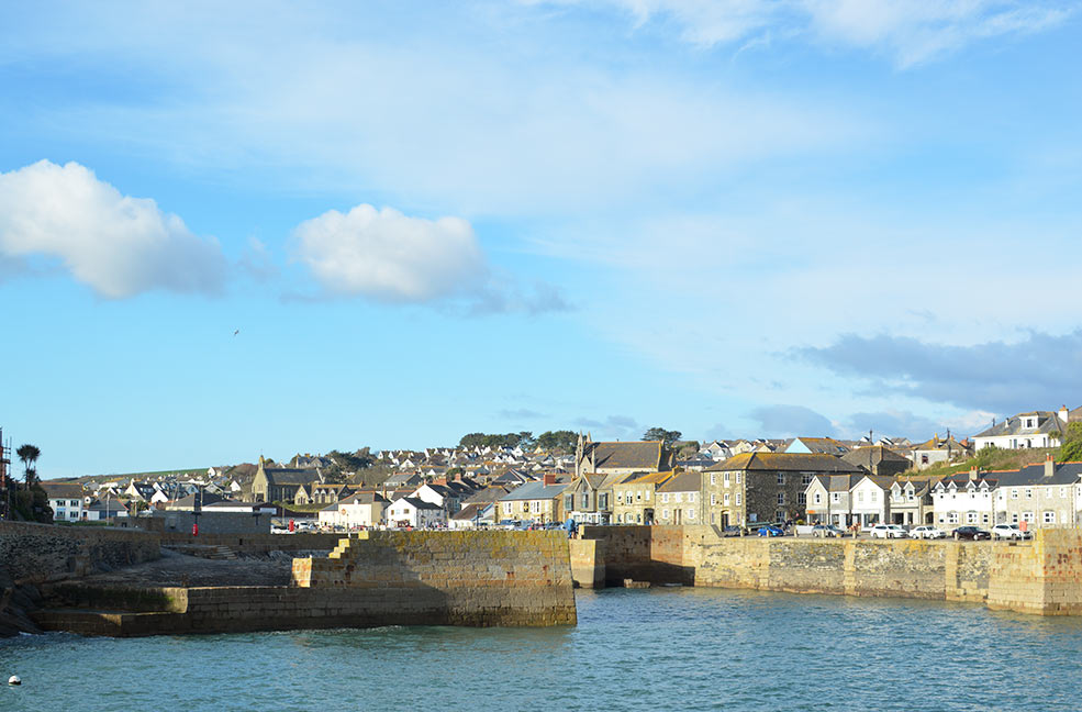 The town of Porthleven, taken from the mouth of the harbour.
