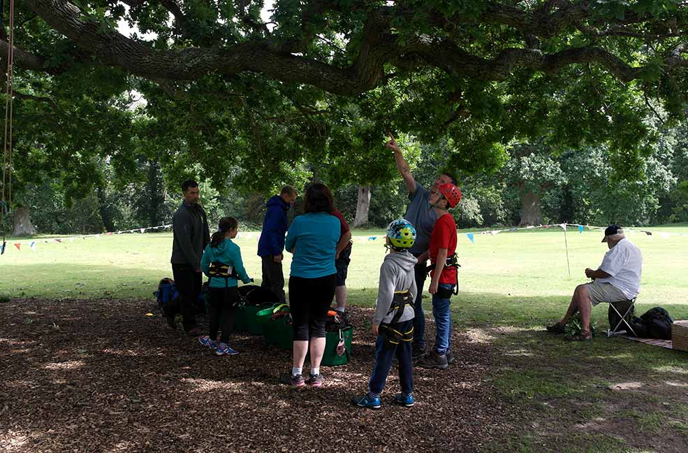 The group gathered around the trees in Puckpool park ready for climbing with Goodleaf.