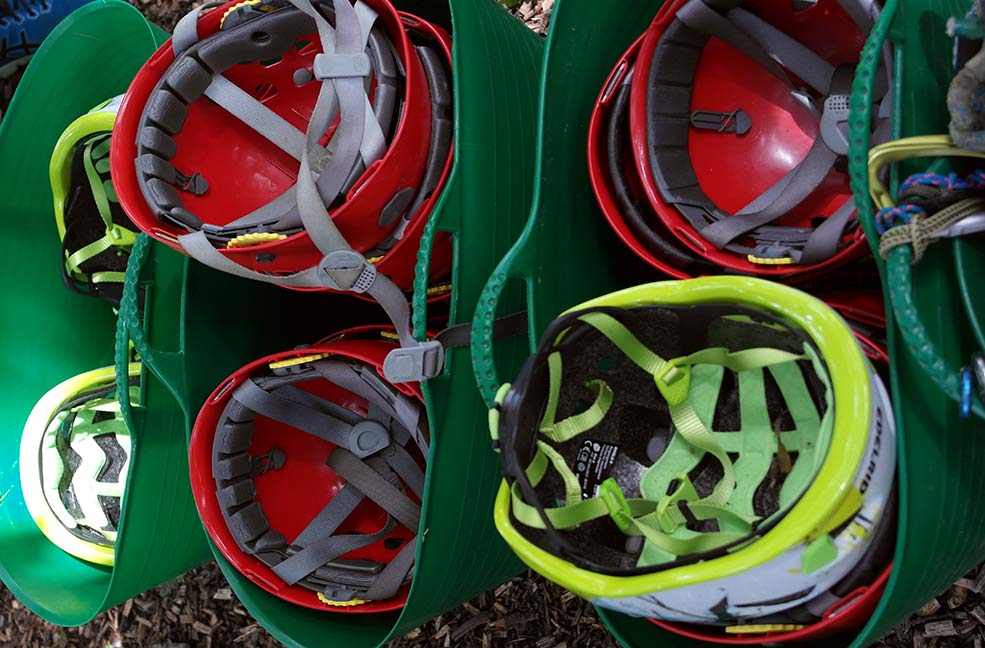 Helmets ready for climbing.