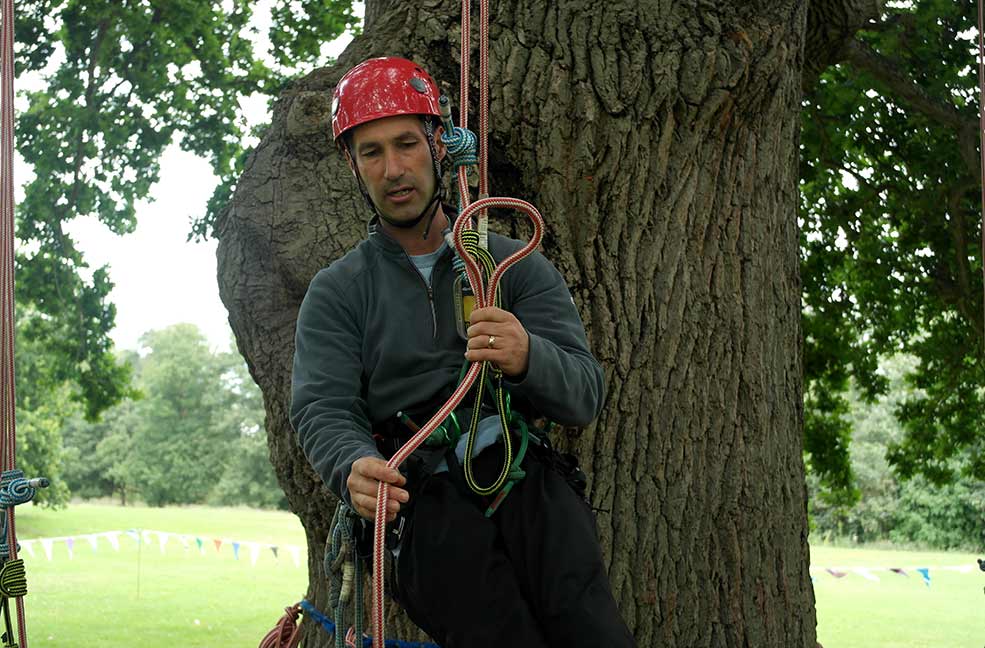 Paul from Goodleaf showing us how to tie acorn knots ready to climb trees.