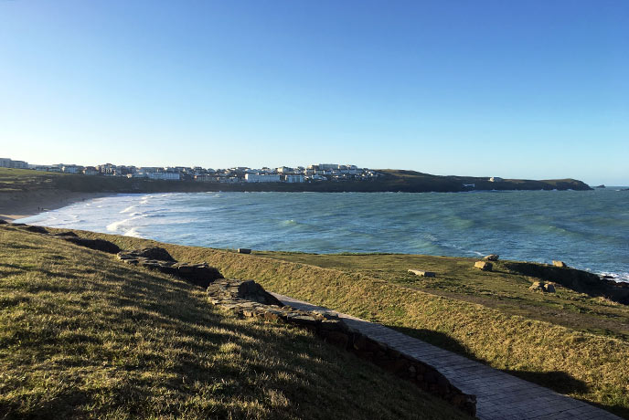 Fistral beach in all its glory, looking back toward Newquay from the headland.