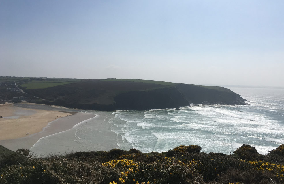 Amazing views from the South West Coast path over Mawgan Porth in Cornwall.