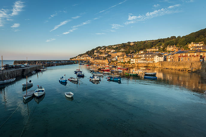 The harbour affords beautiful sea views across Mounts Bay in Cornwall.