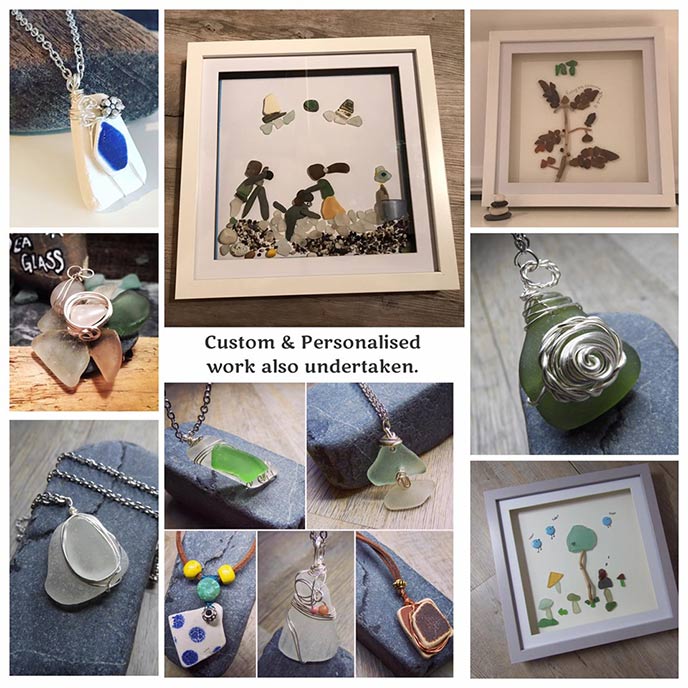 A sample selection of the pictures and jewellery from Pebbletastic sea Glass.