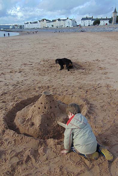 Sandcastle building on Exmouth beach in Devon is perfect for those with kids and a dog to keep entertained.