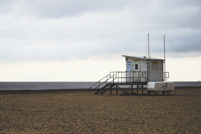 A lifeguard hut sat on the beach at Gorleston-on-Sea in Norfolk