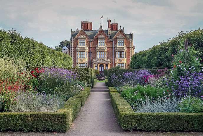 The historic house and manicured gardens at Sandringham Estate in Norfolk