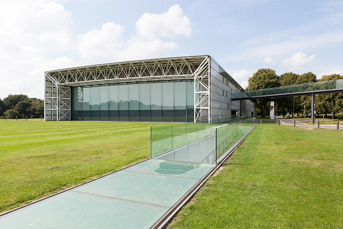 The impressive glass exterior of the Sainsbury Centre in Norfolk