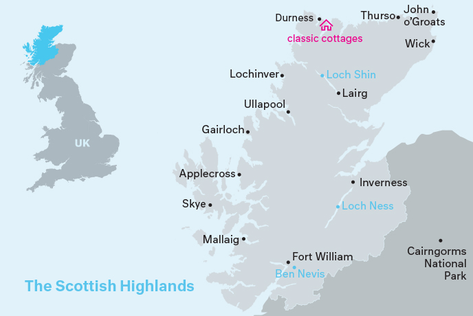 A map of the Scottish Highlands in Scotland