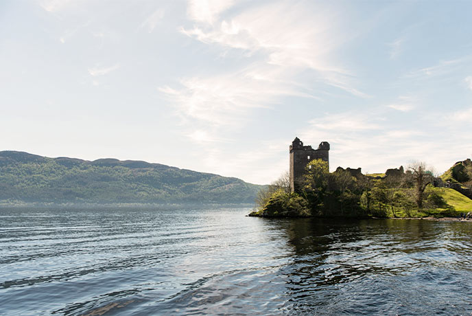 The ruins of Urquhart Castle on the banks of Loch Ness