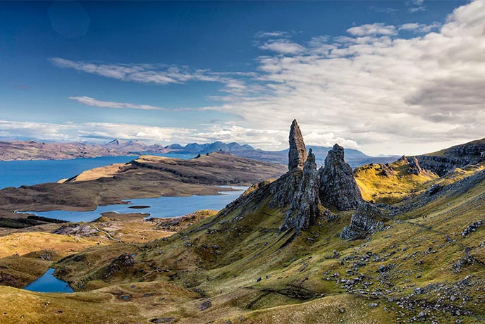 The famous stone stacks at the Old Man of Storr in Scotland