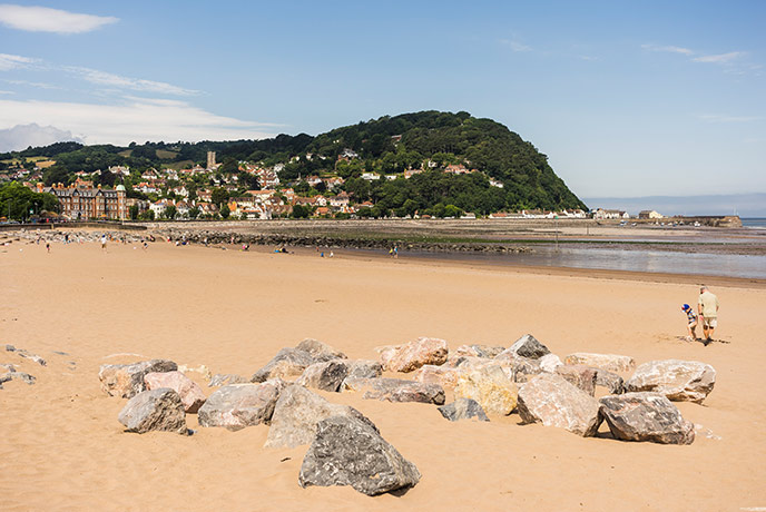 Looking out over the golden sands and headland at Minehead