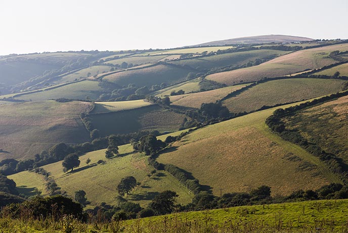 A patchwork of fields across Exmoor National Park in Somerset