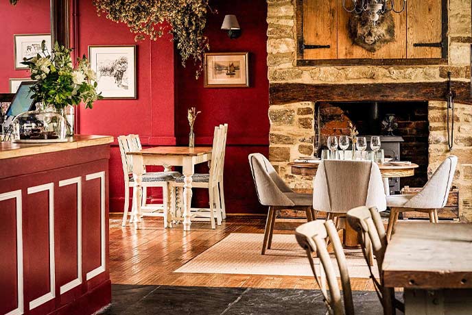 The cosy dining room at The Barrington Boar in Somerset