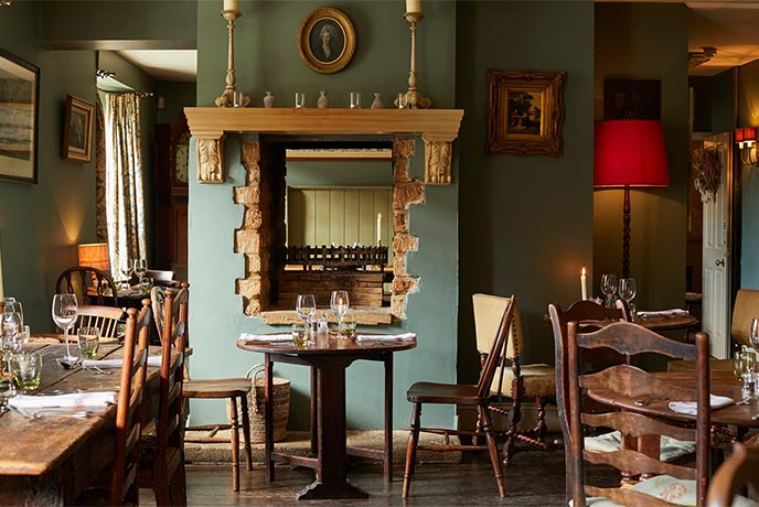 The cosy dining room at Lord Paulett Arms in Somerset