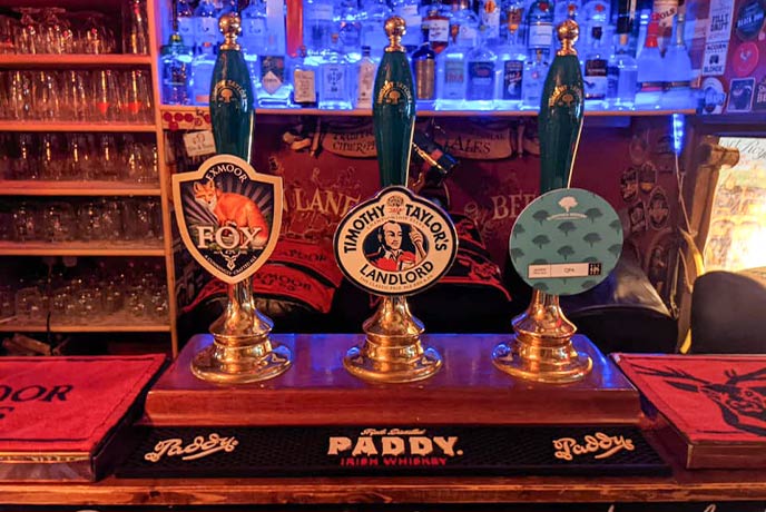 A selection of beer taps at Pebbles Tavern in Somerset