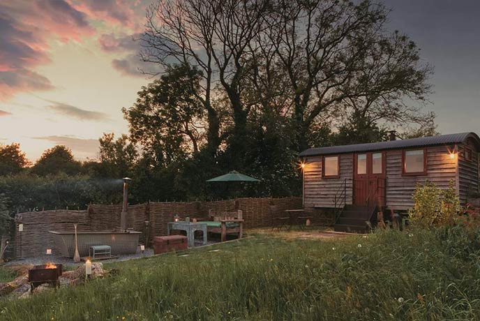 Shepherd's hut at dusk