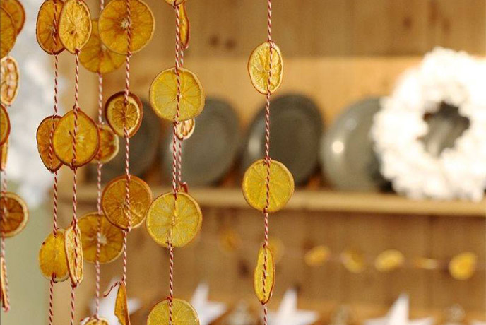 A string of Christmas decorations made from dried orange slices at No.1 Royal Crescent
