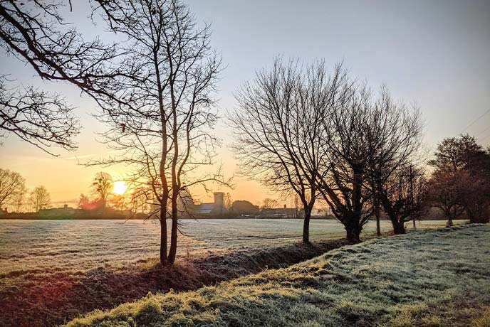 Fields surrounding Taunton covered in frost
