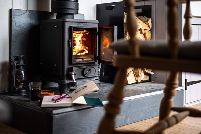 The cosy wood-burner at Shepherd's View