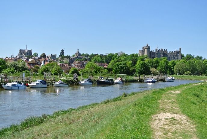 Looking across the river Arun at Arundel with its pretty town and impressive castle
