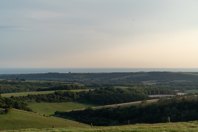 Looking out over the hills, fields and woods of Chanctonbury Rings