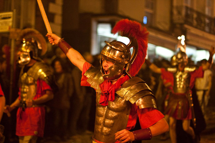 People dressed as Roman soldiers at Lewes Bonfire Night