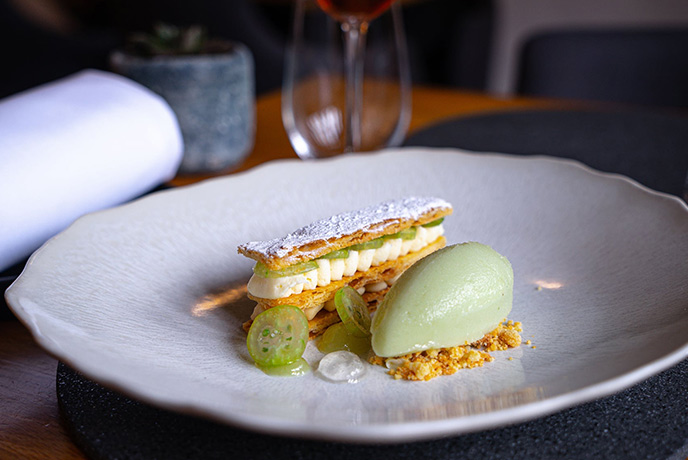 A beautifully presented dessert at the Michelin starred Restaurant Tristan in Horsham