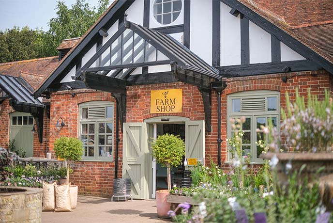 The Tudor style entry way to Cowdray Farm Shop