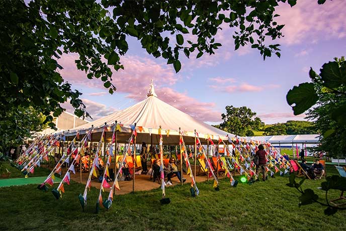 Hay Festival's tent at sunset