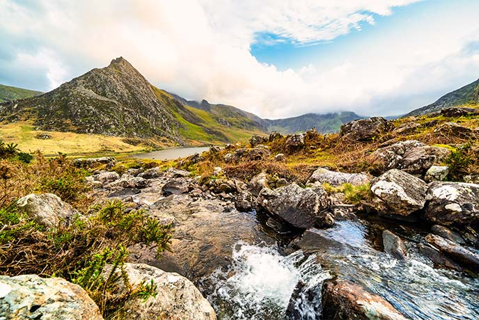The dramatic mountains of Tryfan and Ogwen in Snowdonia National Park in Wales