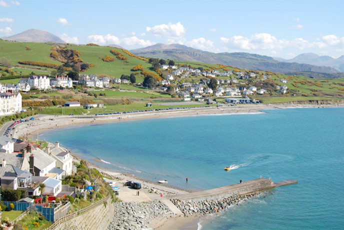 The beautiful bay and town of Criccieth in North Wales