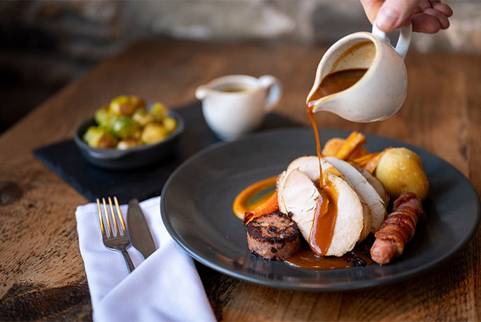 A roast dinner at Wolfcastle Hotel & Spa in Pembrokeshire