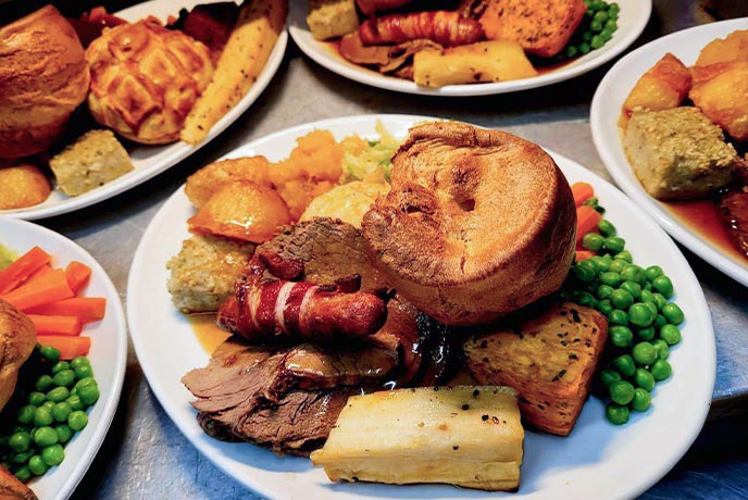A series of plates full of Sunday lunches at The Shipwright Inn in Pembrokeshire