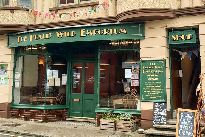 The traditional green exterior of The Really Wild Emporium in Pembrokeshire