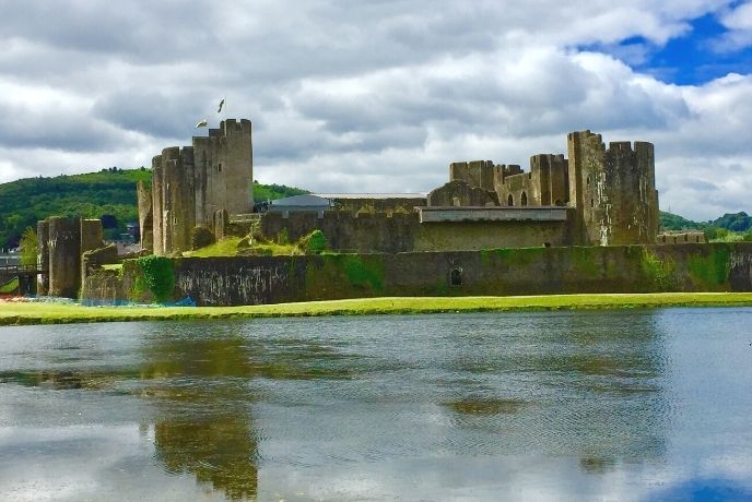Looking out over the water at Caerphilly Castle