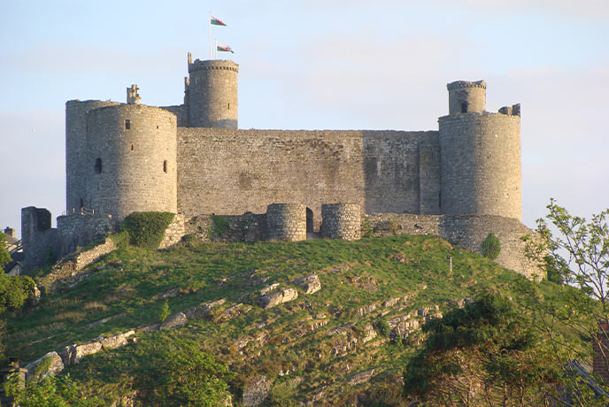 The impressive Harlech Castle stood upon a mound in Gwynedd