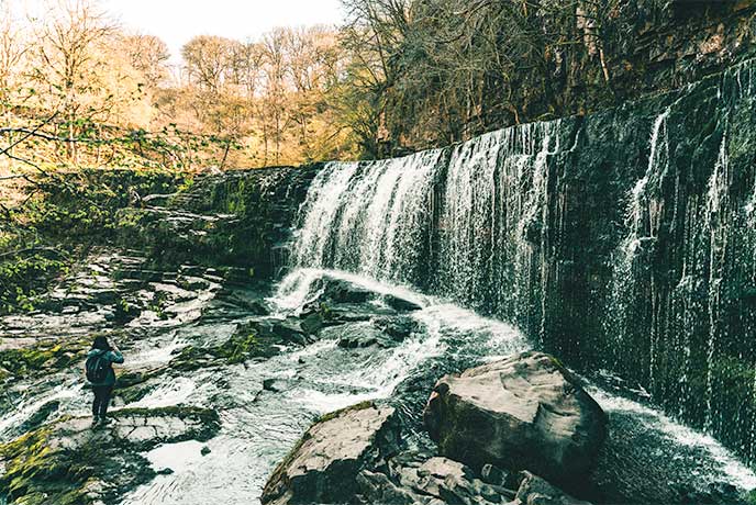 The Sgwd-Clun-Gwyn waterfall on the Four Falls Walk in autumn