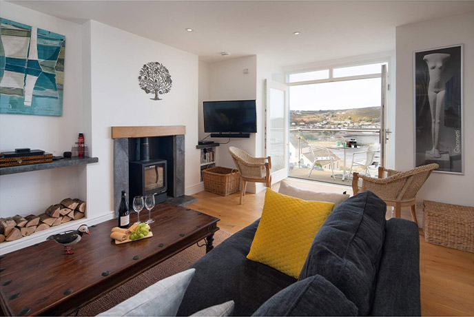The cosy living area with sea views at Sea View in Pembrokeshire