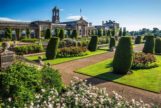 The impressive house and private walled garden at Bowood House and Gardens in Wiltshire