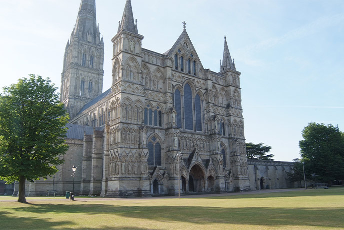 The impressive façade of Salisbury Cathedral in Wiltshire