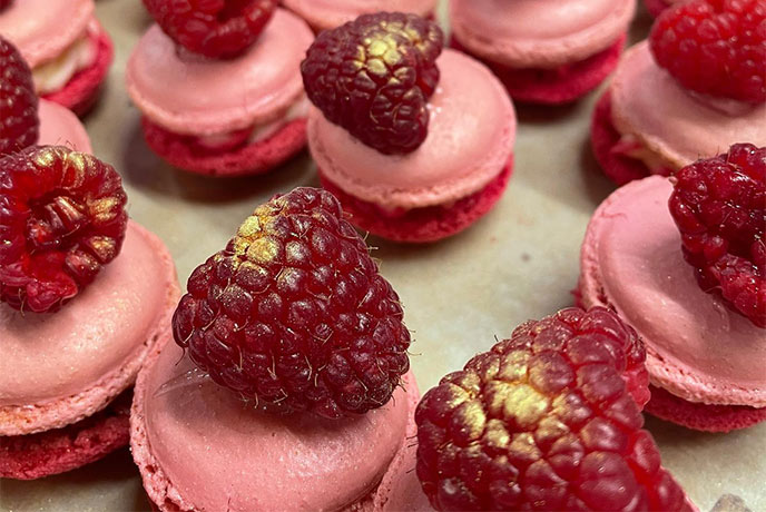 A selection of raspberry macarons at Lutt & Turner in Yorkshire