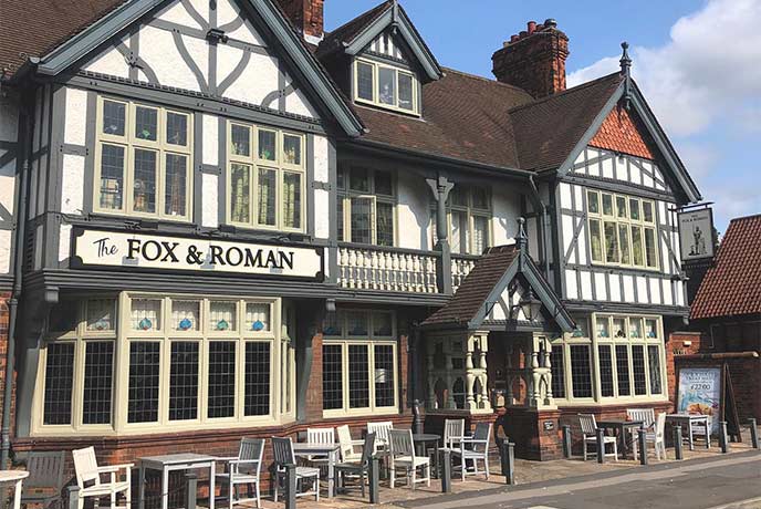 The Tudor style exterior of The Fox and Roman in Yorkshire