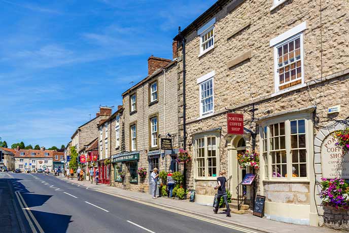 A pretty high street in Helmsley in Yorkshire